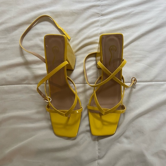 Yellow Strap-Block Heels - Picture 2 of 3